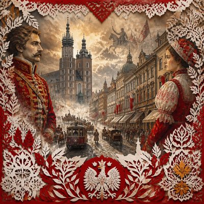 urban street with city activity — Polish Art Style