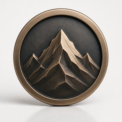 an emblem of a mountain peak inside a circle, simple bold shapes on a plain background, no text or lettering