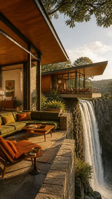 towering waterfall cascading down a cliff