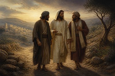scene: the Lord Jesus speaks to two disciples on the Road to Emmaus.
