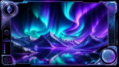 a flowing aurora over snowy peaks, wide sweeping composition, no people, no text