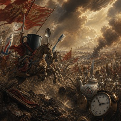 still life with everyday objects — Battle Scene Painting Style