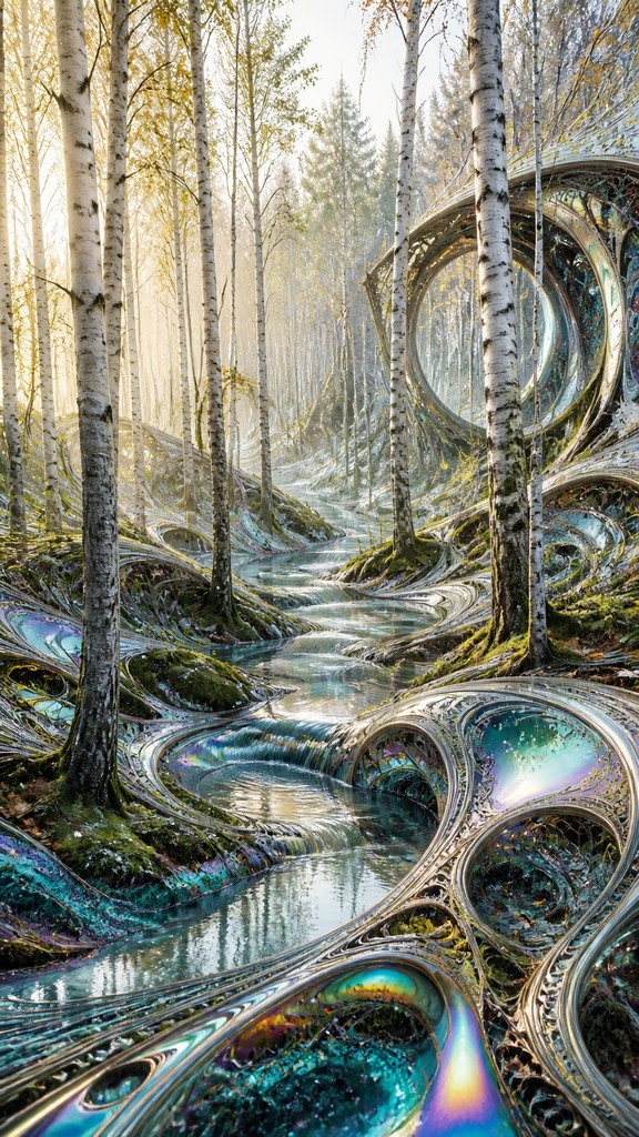 a serene birch forest in soft morning light, no people, no text