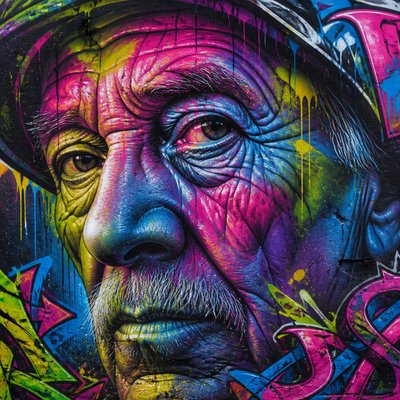close-up portrait of an elderly person with expressive weathered features