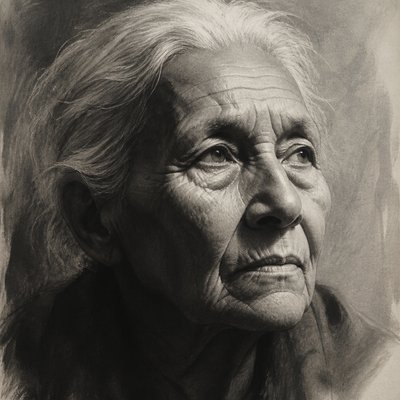 close-up portrait of an elderly person with expressive weathered features