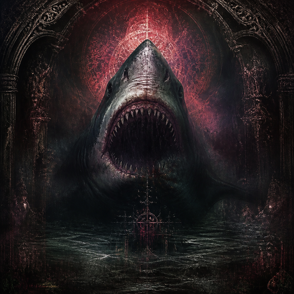 shark emerging from the depths of water