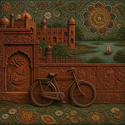 bicyle resting against a wall — Bangladeshi Art Style