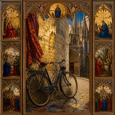 bicyle resting against a wall — Ghent Art Style