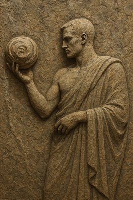 a statue of a man holding a ball