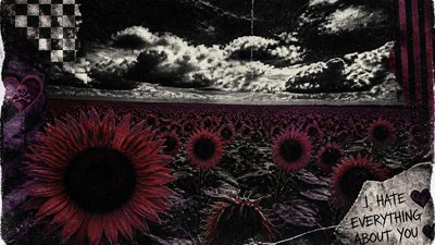 an endless field of sunflowers under summer clouds, no people