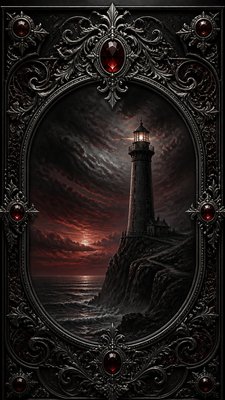 a lone lighthouse on a cliff at dusk under a dramatic sky, no text or lettering