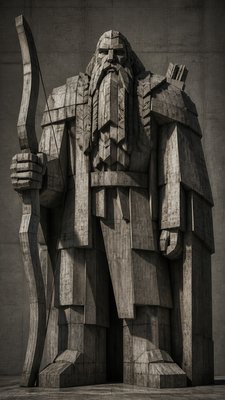 full-body original character: a dwarven ranger with a braided auburn beard, worn leather armor, a longbow and a wolf-pelt cloak, neutral background, no text