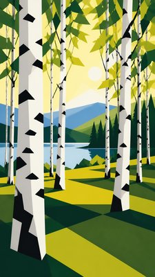a serene birch forest in soft morning light, no people, no text