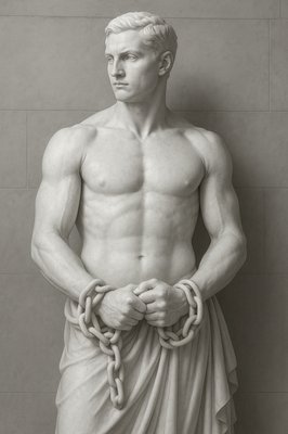 a black and white photo of a statue of a man