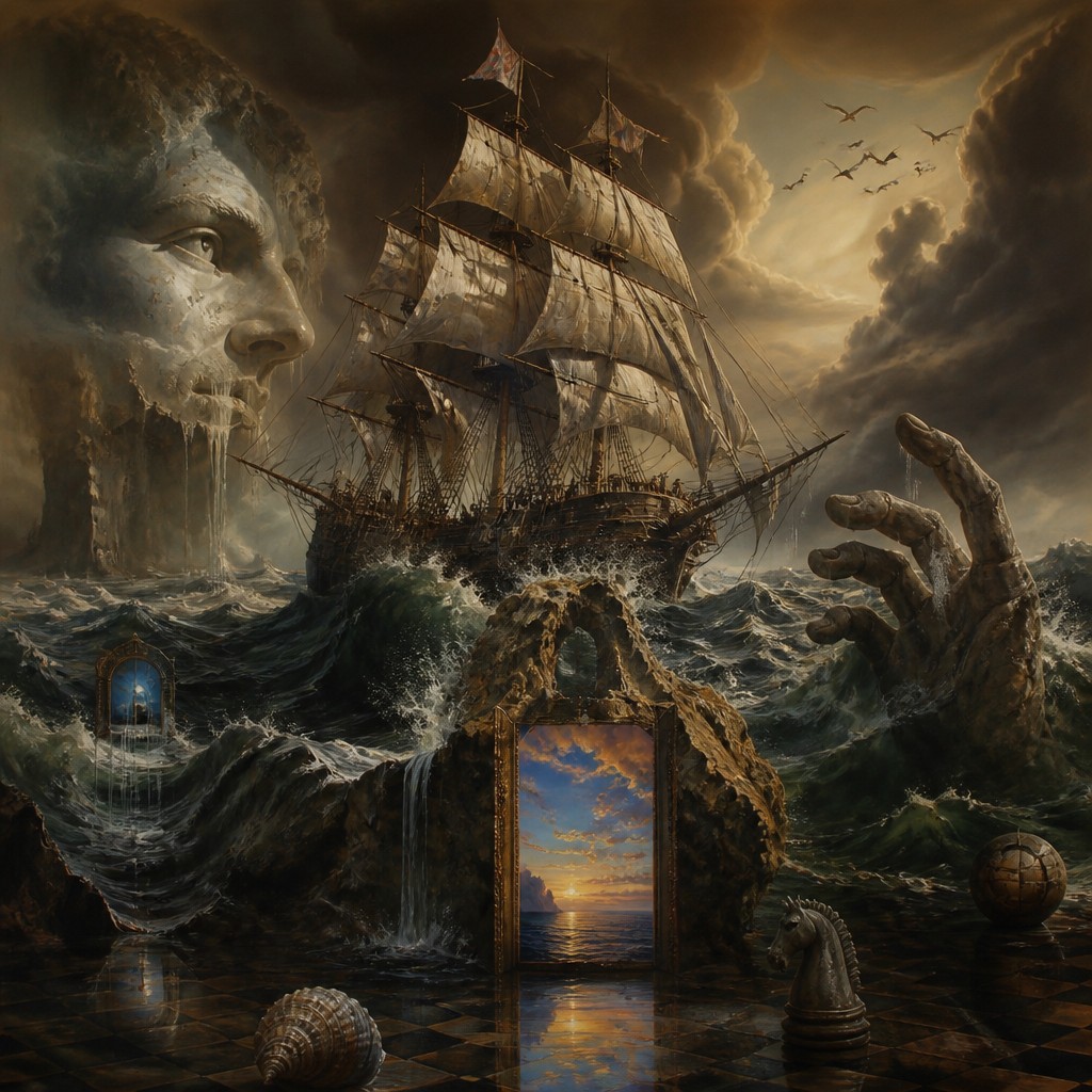 sailing ship on a stormy sea