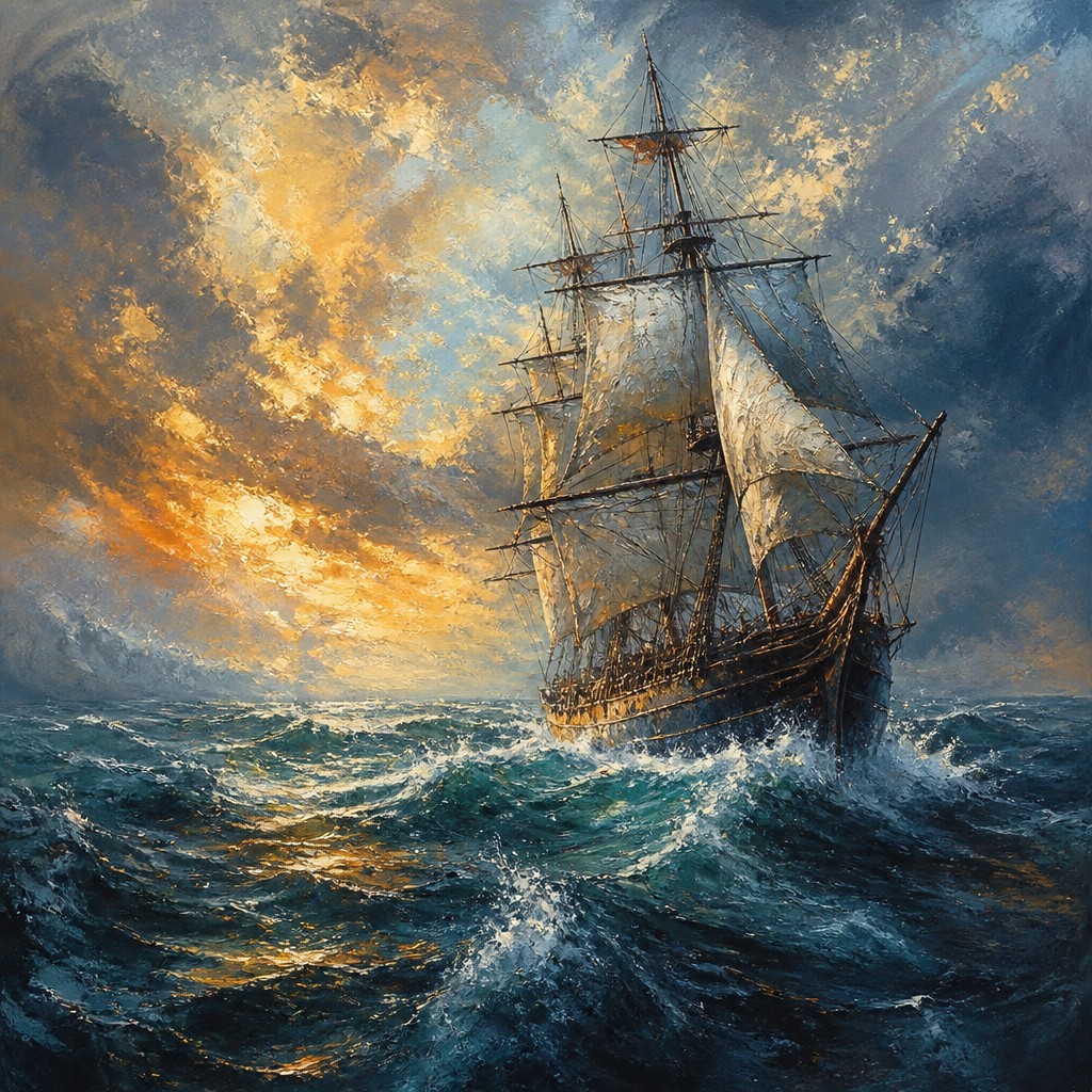 sailing ship on a stormy sea