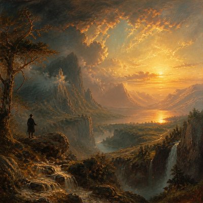 wide landscape with natural scenery — Neo-Romanticism Art Style