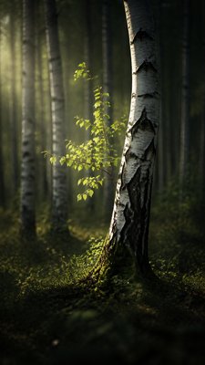 a serene birch forest in soft morning light, no people, no text