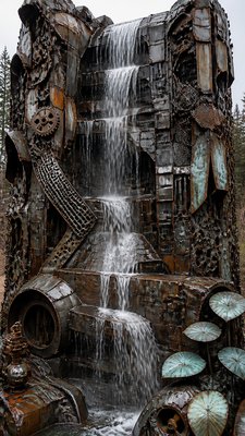 towering waterfall cascading down a cliff
