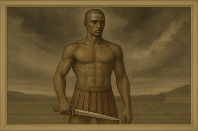 a painting of a man holding a sword