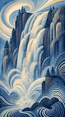 towering waterfall cascading down a cliff