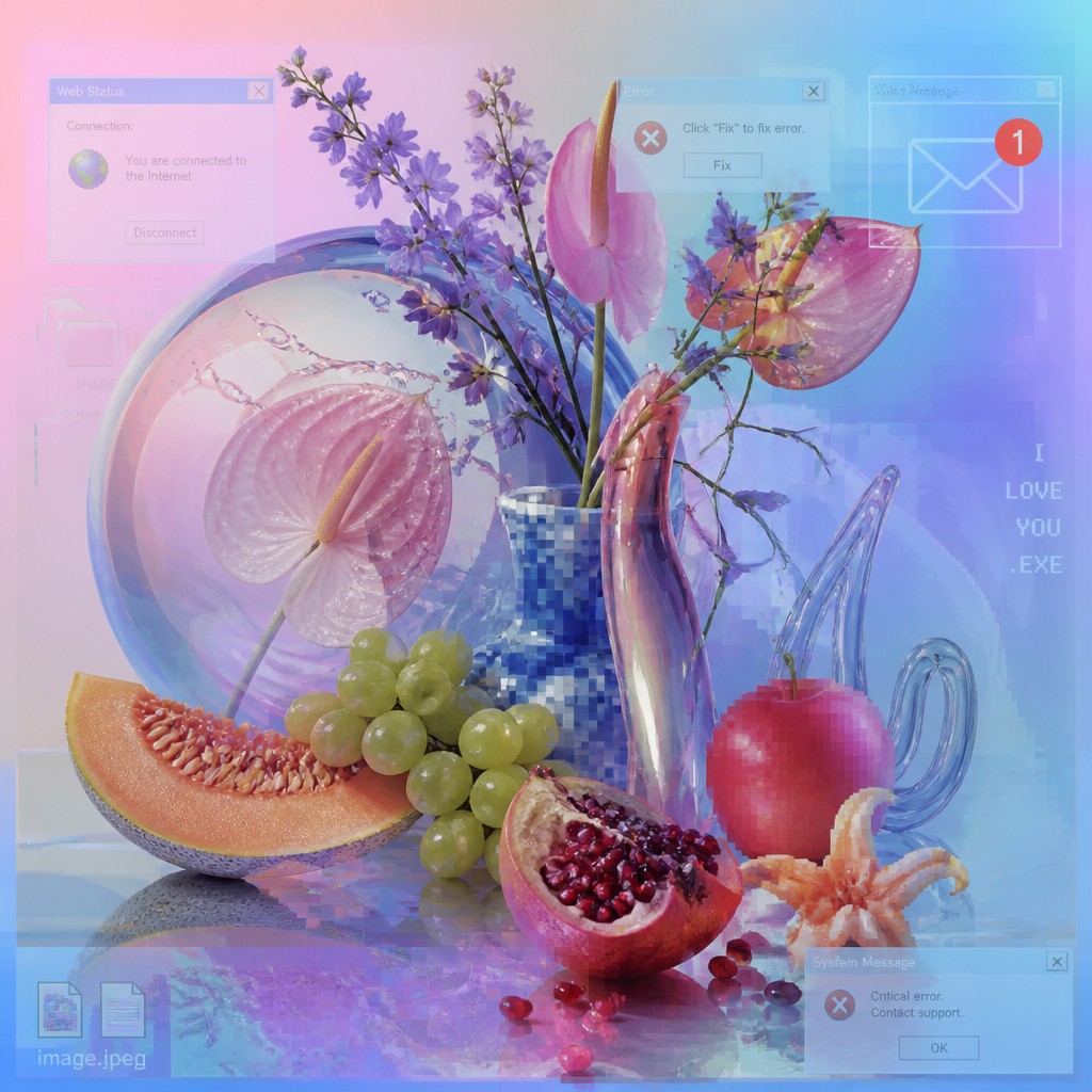 still life arrangement of fruits and flowers