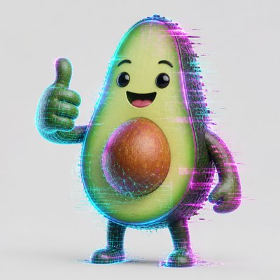 a happy avocado character giving a thumbs up, bold readable design on a plain background, no text