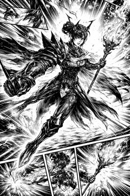 a black and white drawing of a demon