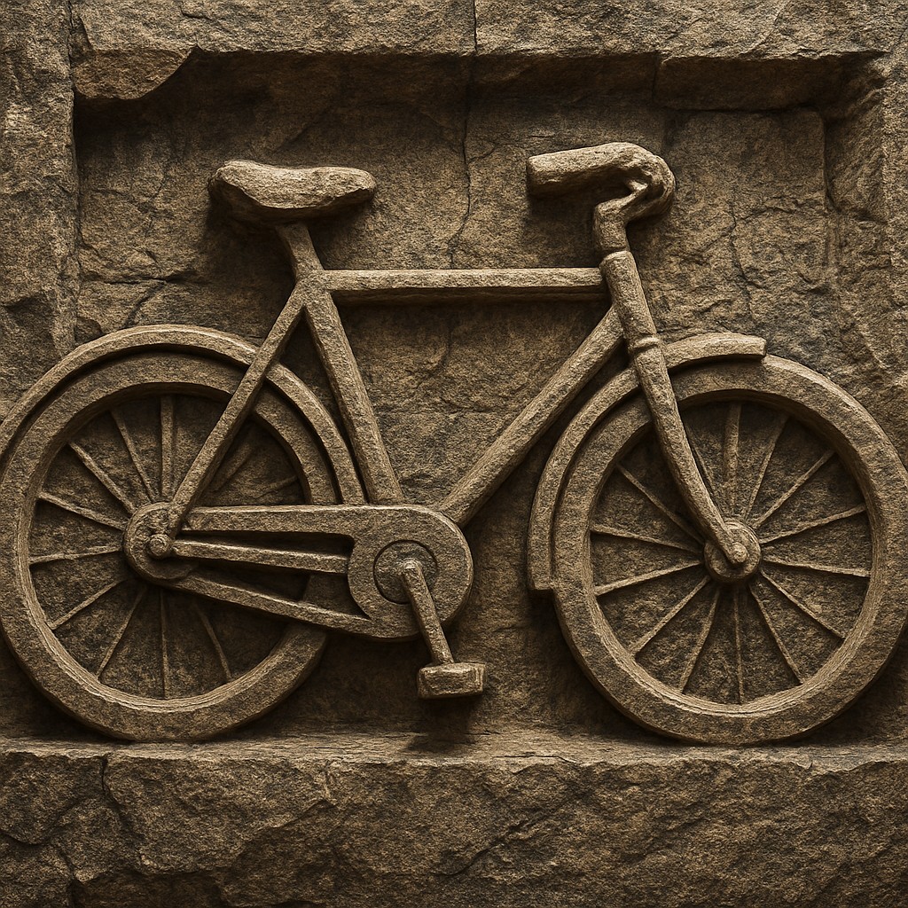 bicyle resting against a wall