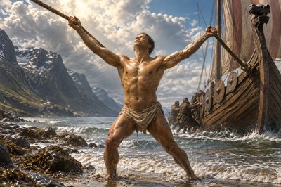 a man standing in the water holding a pole