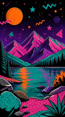 a tranquil mountain lake beneath a starry night sky, no people, no text