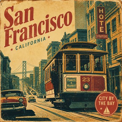 urban street with city activity — Vintage Poster Design
