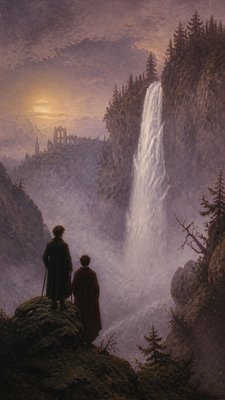 towering waterfall cascading down a cliff
