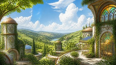 rolling hills with scattered trees under a big dramatic sky, no people