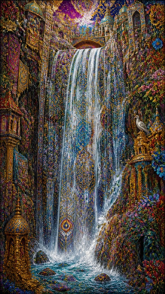 towering waterfall cascading down a cliff