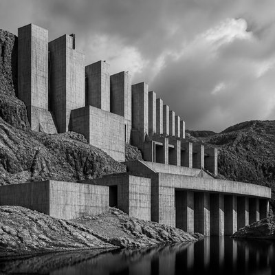 wide landscape with natural scenery — Brutalist Architecture Art