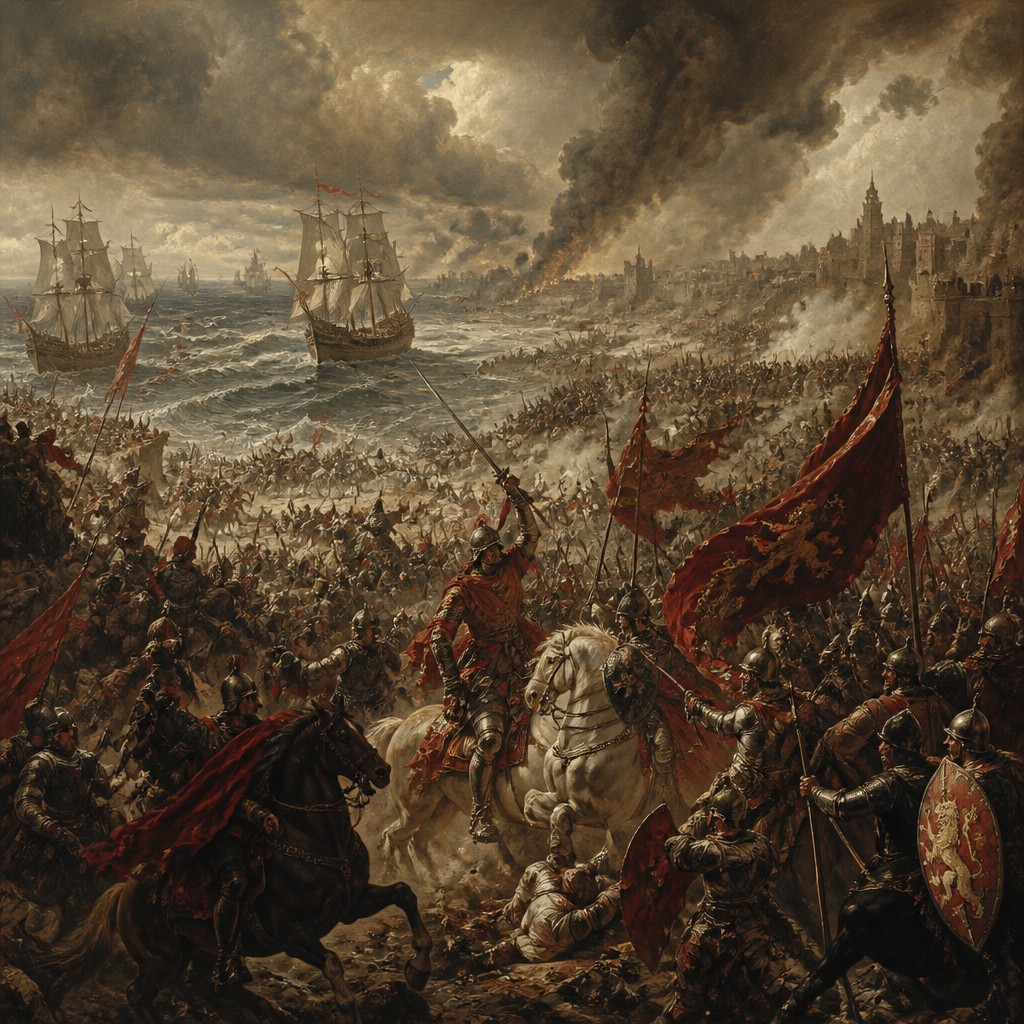 sailing ship on a stormy sea — Battle Scene Painting Style