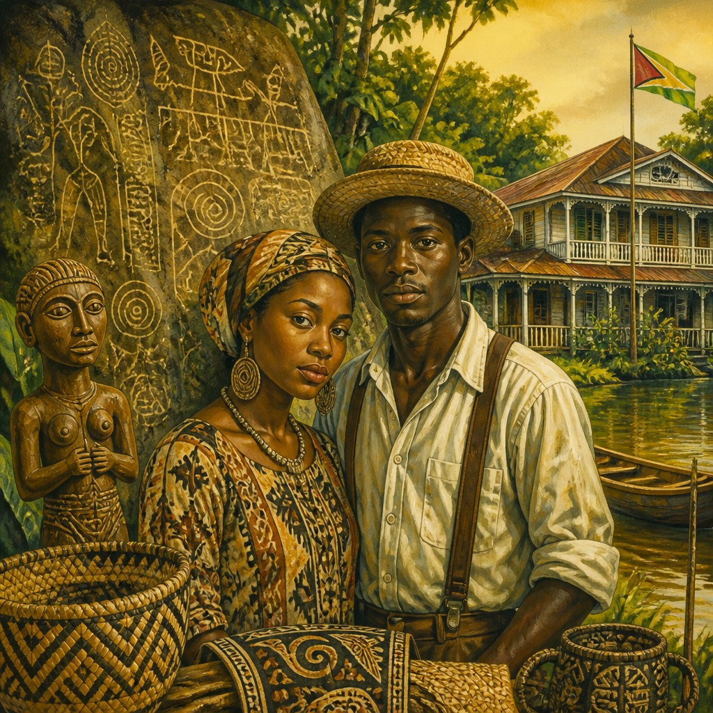 portrait of two people together — Guyanese Art Style