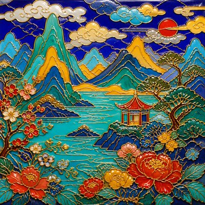 wide landscape with natural scenery — Enamel Cloisonné Jewelry Design