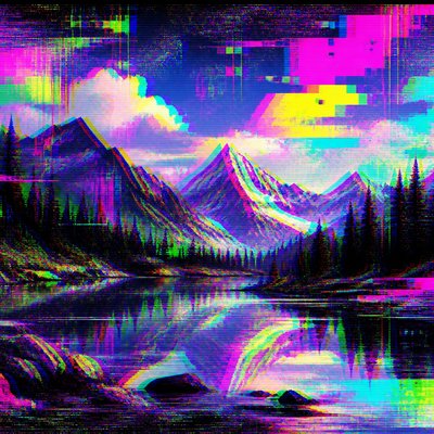wide landscape with natural scenery — Glitch Digital Art Style