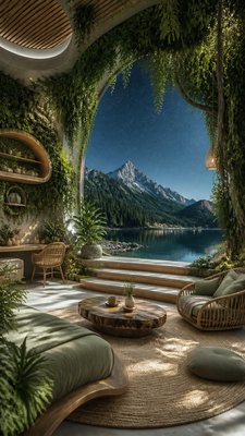 a tranquil mountain lake beneath a starry night sky, no people, no text