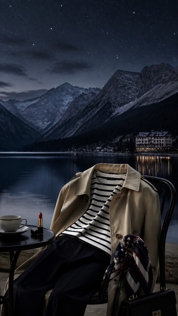 a tranquil mountain lake beneath a starry night sky, no people, no text