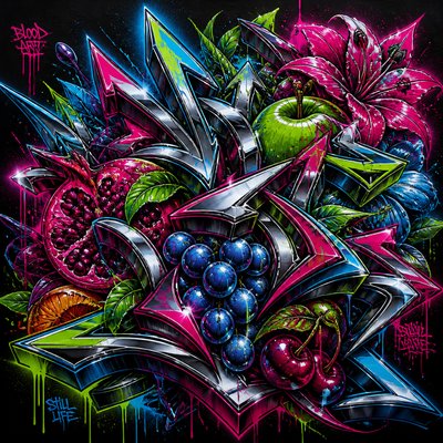 still life arrangement of fruits and flowers