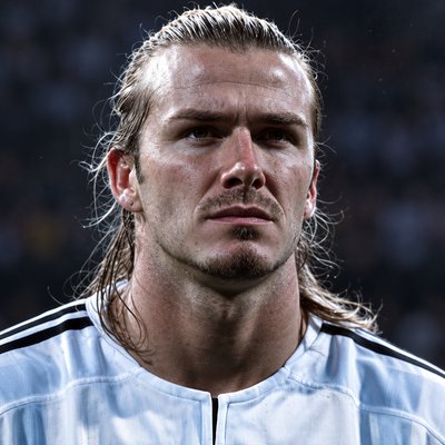 a man with long hair wearing a blue shirt