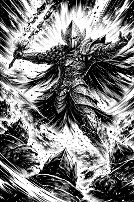 a black and white drawing of a demon