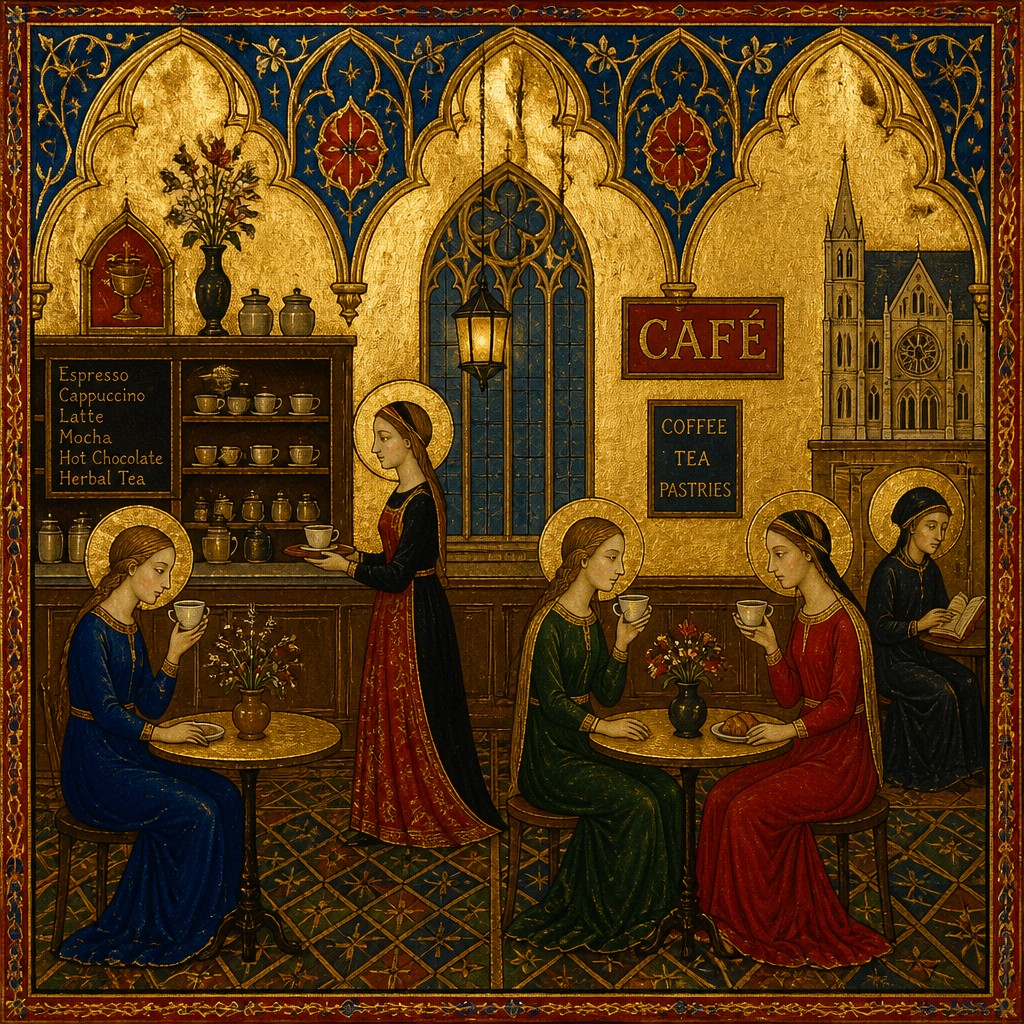 cozy cafe interior with warm lighting