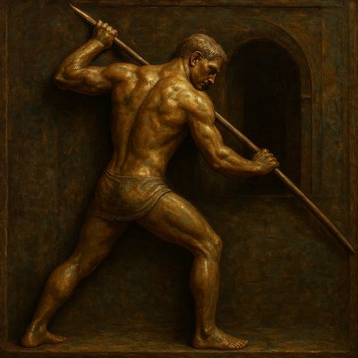 a painting of a man holding a stick