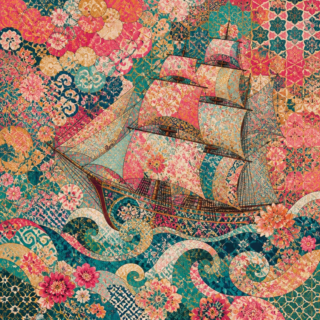 sailing ship on a stormy sea — Pattern and Decoration Art Style