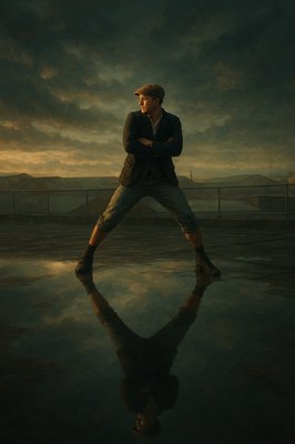 a man is standing in the middle of a body of water