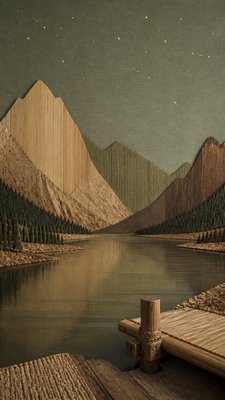 a tranquil mountain lake beneath a starry night sky, no people, no text